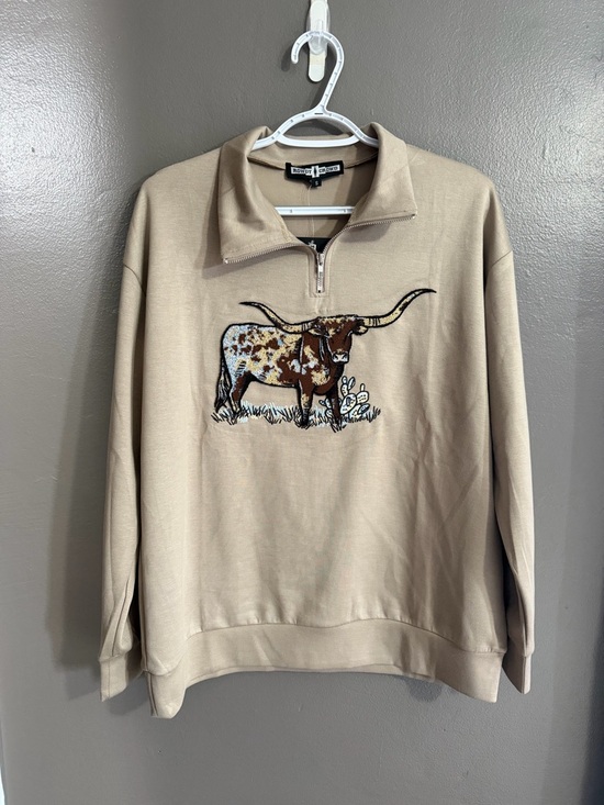Rowdy Crowd Clothing Tops - Lomita Longhorn Pullover - Tan